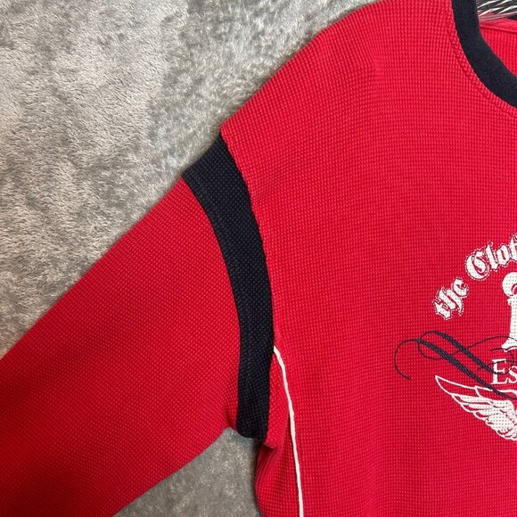 BX Men Y2K 90s Logo Waffle Knit Long Sleeve Crew Neck Thermal Shirt XL Red - Picture 3 of 12